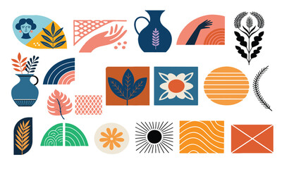 Colorful Abstract Shapes and Botanical Silhouettes – Matisse-Inspired Modern Art Composition Art & Illustration