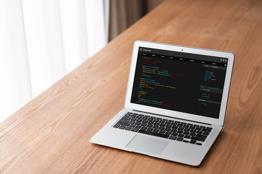 Software development programming on computer screen for modish application and program coding