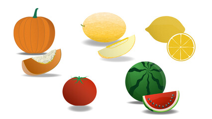 Isolated Fruits and Vegetables Set – Whole and Sliced