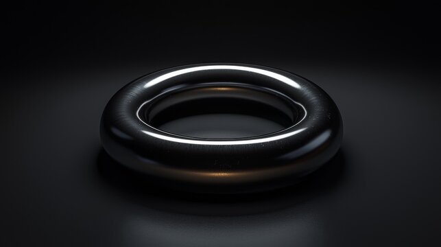 A sleek black toroid shape illuminated against a dark background, creating a modern aesthetic.