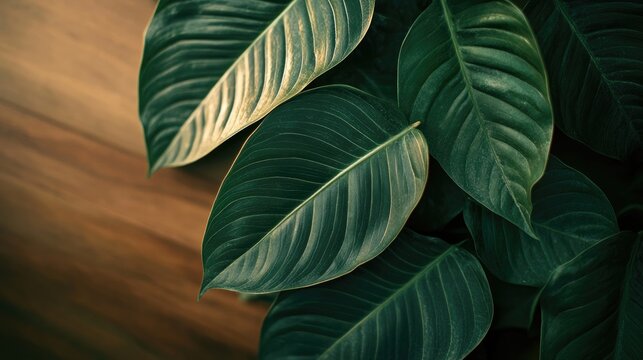 A close-up of fresh patha leaves arranged artfully on a wooden table