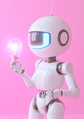 Naklejka premium Minimalist Electrician Robot with Lightbulb – Pastel AI Mockup, Clean Aesthetic & Copy Space for Branding