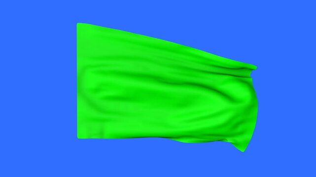 Green flag on a blue screen. 3D animation.  Sports flag, races.