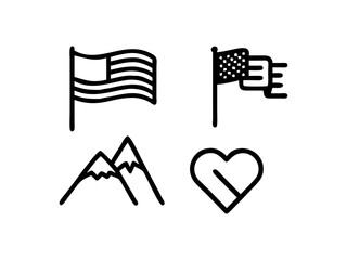 Simple graphic illustration of American pride, patriotism, and community. This image showcases a collection of simple, black line art graphics.