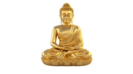 Golden Buddha in Meditation Pose on Isolated White Background - Spiritual Decor Image