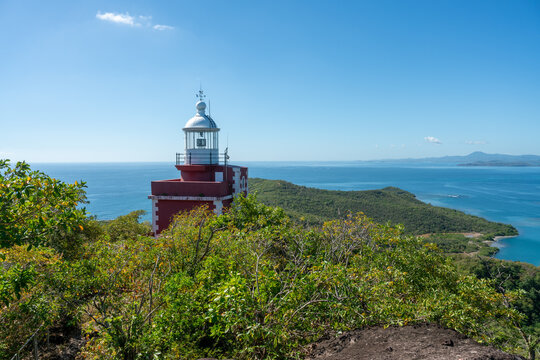 Panoramic view over Caravelle nature reserve on a peninsula in Martique with pointe Caracoli in background from Phare de la Caravelle