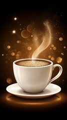 Fototapeta premium Magical coffee cup steaming on dark background