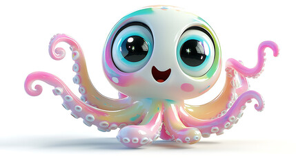 A cartoon octopus with a pink and purple body and a white face. Generated using AI.
