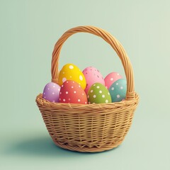 Fototapeta premium Colorful Easter eggs in a wicker basket