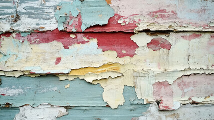 Fototapeta premium brick wall with chipped and peeling paint, weathered urban texture