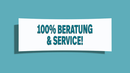100% Beratung & Service (100% advice & service) - A card isolated on light green background.
