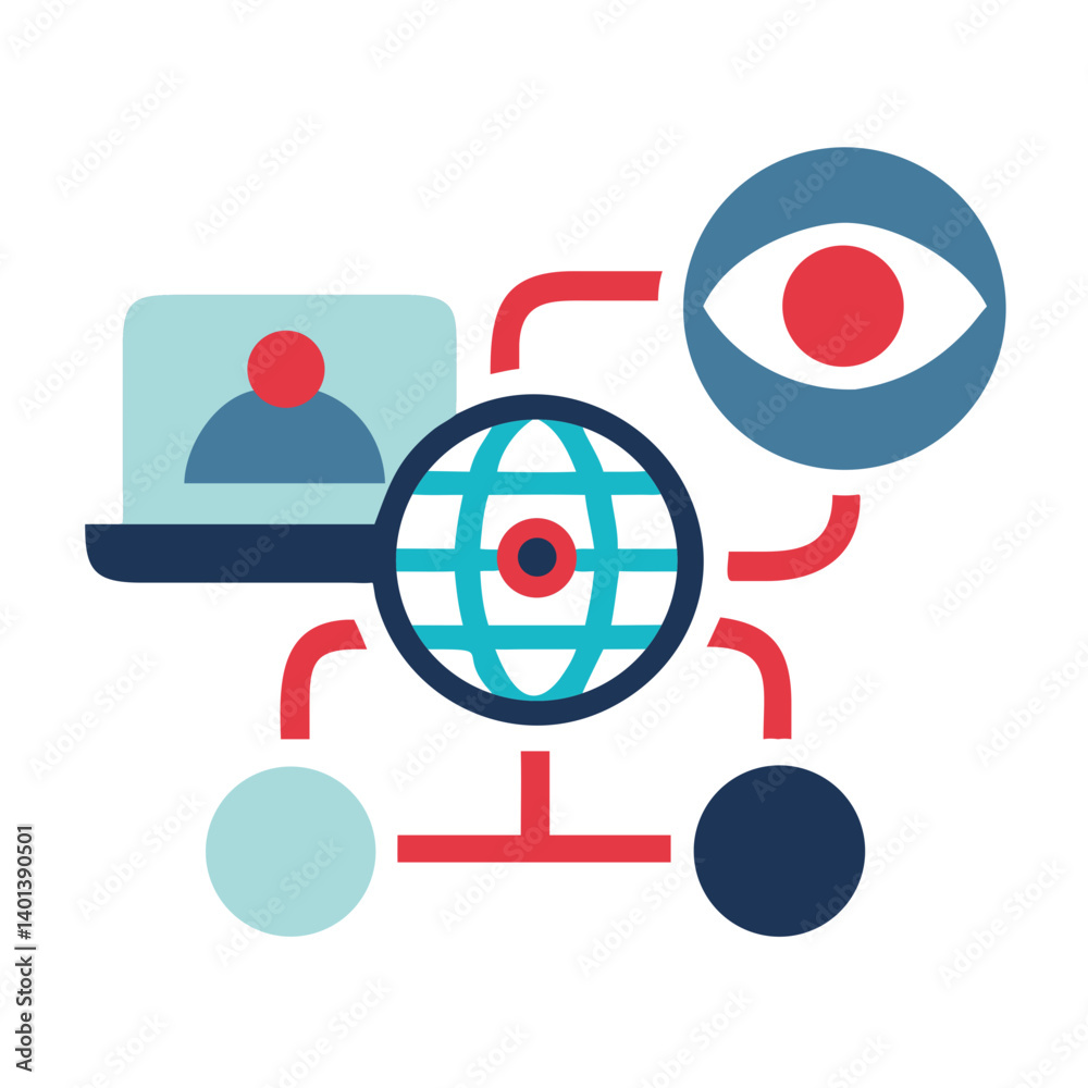 Poster network monitoring icon with global connectivity and data visualization