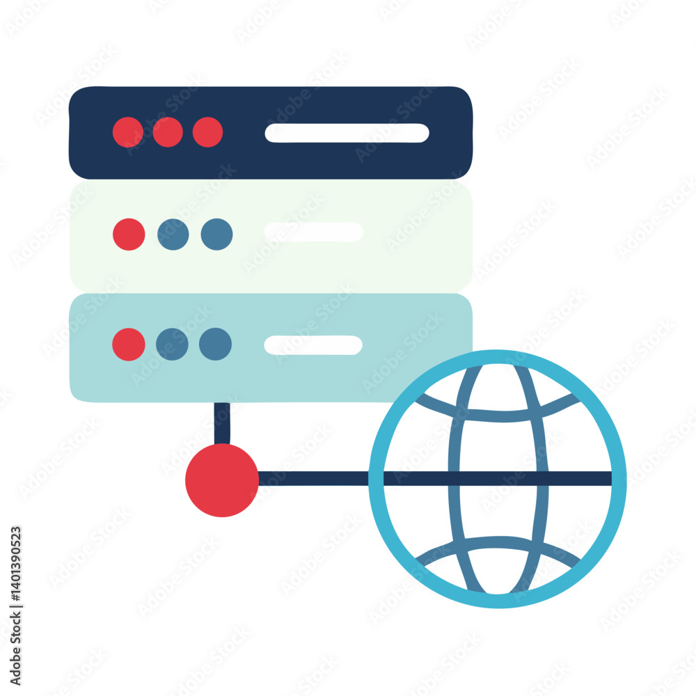 Poster web server icon representing network connectivity in flat design