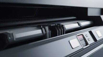 Obraz premium Close-up of a modern printer highlighting its sleek design and features.