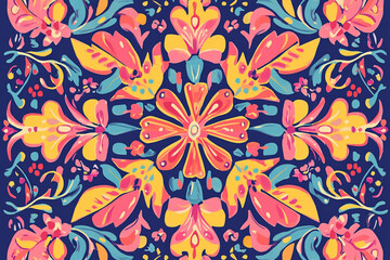 Traditional Mexican Talavera tiles pattern, seamless top view with intricate hand-painted floral and geometric designs, vibrant colors