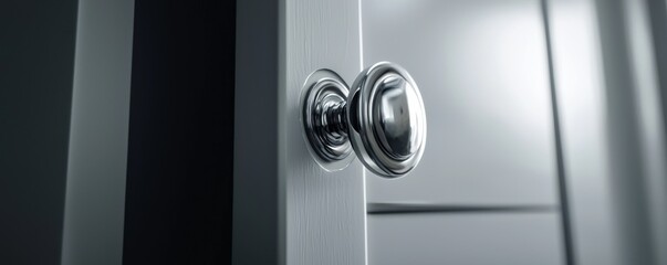 Close-up view of a modern door knob on a sleek cabinet door.