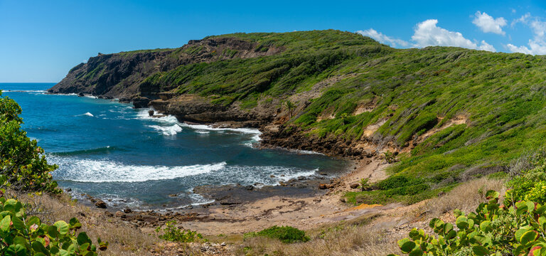 View over coast and cliffs of Presqu'&Icirc;le de la Caravelle a nature reserve on Martinique