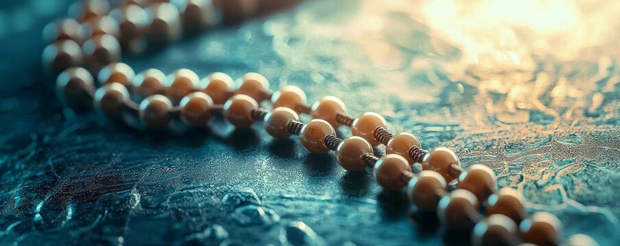 Elegant pearls on a textured surface, reflecting soft light and warmth.