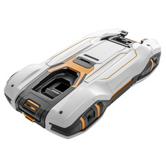 Robotic car hood latch with auto-release mechanism on plain white background, next-gen engineering
