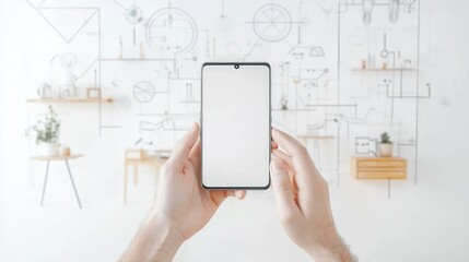 Hands holding smartphone with blank screen