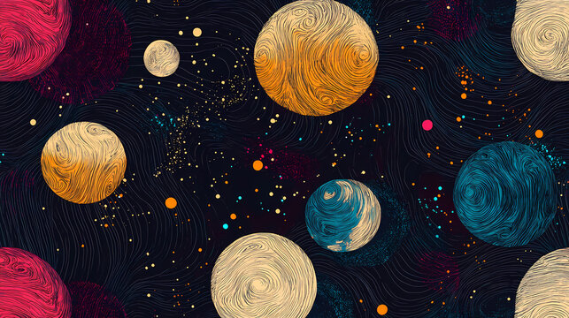 Fondo de pantalla o patron con tramas o mallas superpuestas de circulos con sustraccion de color. Lunar Knit. Illustration