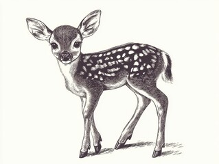Cute Spotted Fawn Illustration - Baby Deer Cartoon Art in Forest Wildlife