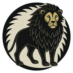 Obraz premium Majestic Black Lion, Wild Animal, Circle Design, Graphic Art, Vector Illustration
