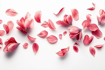 Pink tulip petals falling on isolated white background