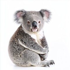 Adorable koala sitting, looking directly at the viewer