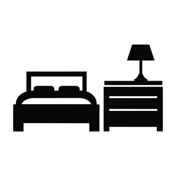 recommend clip art: Bedroom furniture icon vector illustration bed nightstand lamp minimalist design style