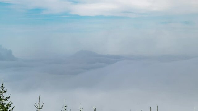 Daytime Tatra Landscape Time-Lapse: Fog Over Woods