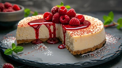 Raspberry Cheesecake Dessert Slice Gourmet Food of excellence in splendor beyond compare with grace