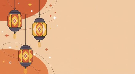 Obraz premium Colorful decorative lanterns with sparkles on beige background