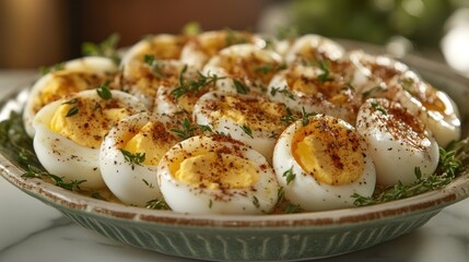Hard-boiled eggs, seasoned & garnished