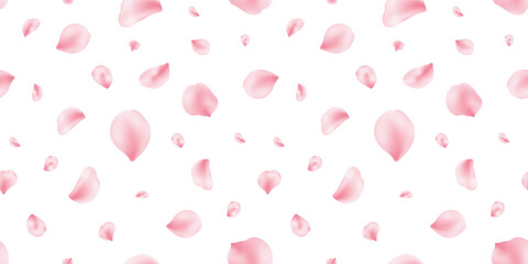 Japan flower seamless pattern. Spring cherry blossom frame. Sakura petal flying banner. Cosmetic beauty product. Natural decoration. Pink rose. Spa frame. Valentine romantic card. Vector illustration