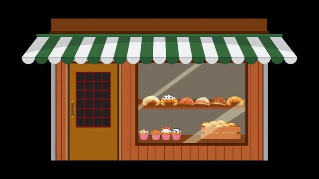 Fresh Bakery Window Animation - Transparent Shop, 4K