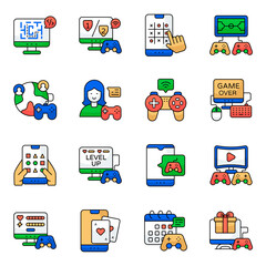 Set of Indoor Gaming Flat Icons 

