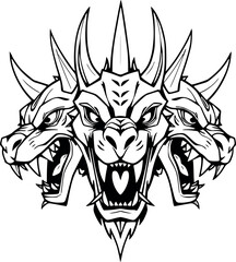 Outline Cerberus vector illustration. Mythical three-headed dog in detailed monochrome line art.
