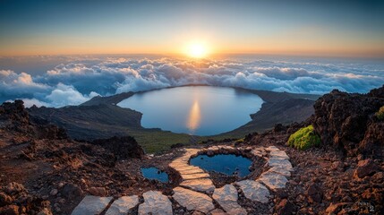 High-altitude lake at sunrise