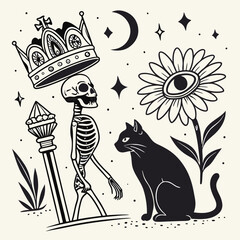 black cat with flowers