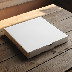 White blank pizza box isolated on table for mock up.