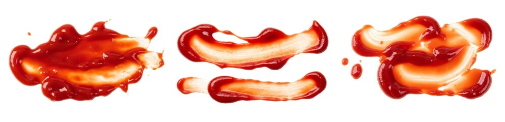 Set Of Tomato's ketchup Smear or smudge isolated on transparent background, Ketchup Puddle PNG 