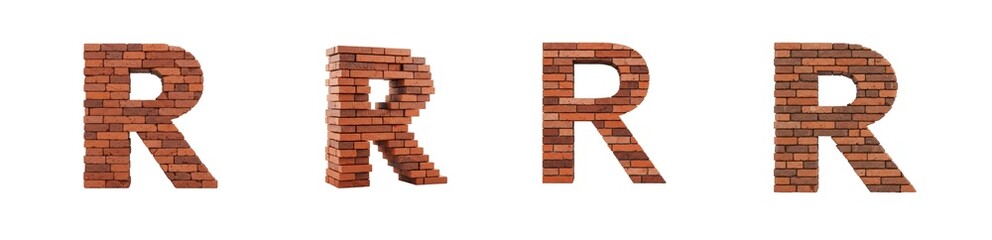 R Alphabet Made Of Brick wall isolated on transparent background, PNG 