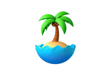 Fototapeta premium Tropical Paradise Island 3D Render of a Palm Tree on a Tiny Island