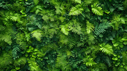 Fototapeta premium Green Plant Wall Background. Botanical green background wall design is filled with nature and healing. A background of green branches 