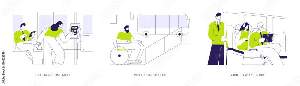 Sticker bus network abstract concept vector illustrations.