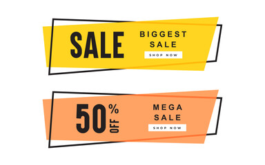 Sale banners with black outline text space. 