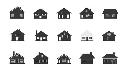 Fototapeta premium Various stylized house illustrations displayed in a grid formation clearly