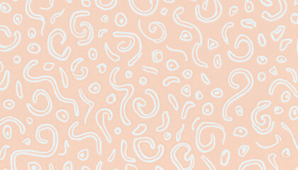 Seamless abstract pattern of pastel blue doodle lines on peach background, light and airy design