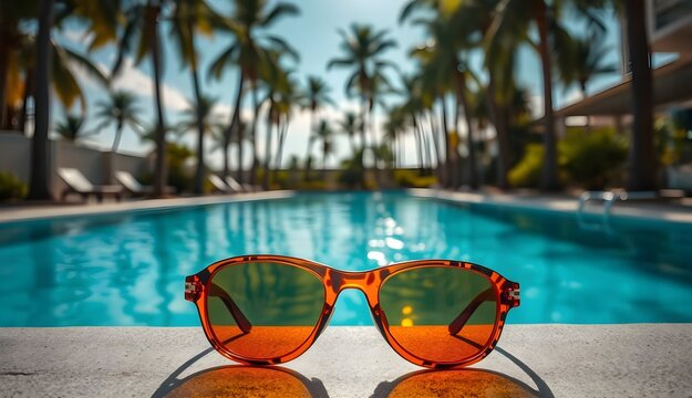 swimming pool with sunglasses, summer vibe